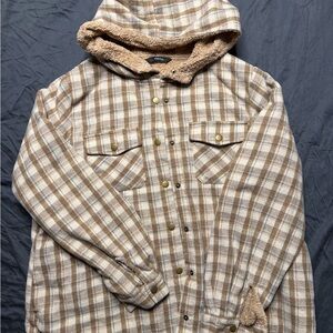 Cozy Plaid Teddy Jacket in Tan and Cream